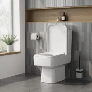 Square Top Fix Soft Close Toilet Seat with Squared Edge - White