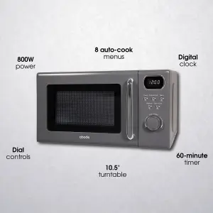 Abode Retro Microwave 20 Litre Grey Digital 700W, Mirror Finish, 8 Auto Cook Settings & Defrost, 5 Power Levels AMD2004G