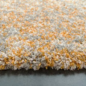 Super Soft Mottled Tonal Ochre Yellow & Grey Shaggy Area Rug 200x290cm