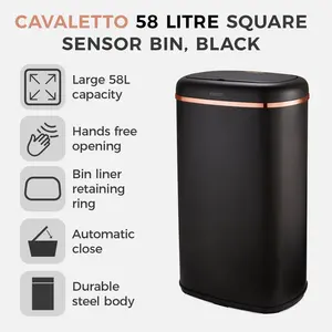 Cavaletto Steel Open Rubbish Bin - 58L Black / Rose Gold