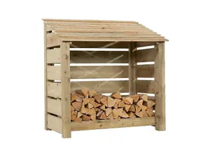 Slatted wooden log store W-119cm, H-126cm, D-88cm - natural (light green) finish