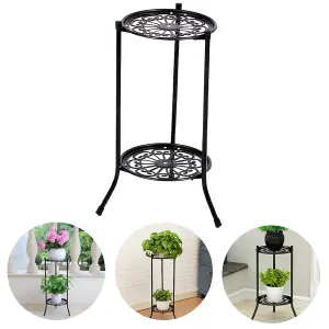 Garden 2 Tier Black Tall Round Rustproof Vintage Plant Stand 64cm H