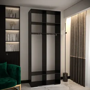 Black Manhattan I Modern Compact Hinged Door Wardrobe W1000mm H2370mm D470mm - 2 Doors, 10 Shelves