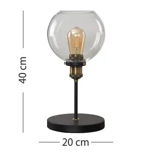 ValueLights Sheridan Industrial Style Black and Gold Table Lamp with Clear Glass Globe Shade