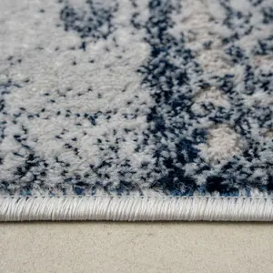 Silver Navy Blue Distressed Abstract Modern Textured Area Rug 120x170cm