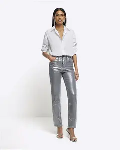 River Island Womens Silver Slim Straight Coated Jeans - 18R