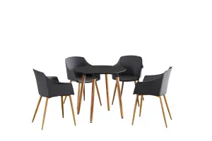 Eden Round Dining Set with a Black Dining Table and 4 Grey Dining Chairs