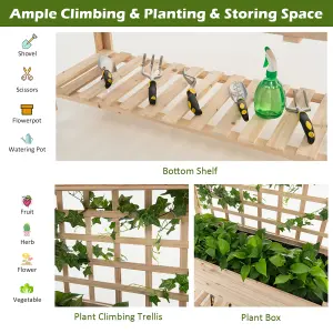 Costway Wooden Raised Garden Bed Elevated Planter with Trellis Wheels & Storage Shelves