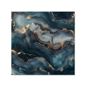 Blues And Gold Marble Effect Premium Glass Kitchen Splashback W900mm x H750mm