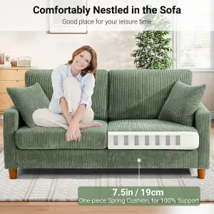 178cm Green Corduroy Couch, 3 Seater Sofa with Wood Legs, Deep Seat Sofa