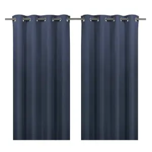 Moggo Navy Chevron Lined Eyelet Curtain (W)228cm (L)228cm, Pair