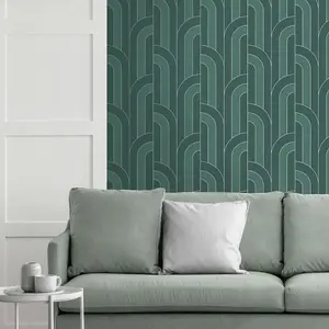 Cascade Arch Wallpaper Emerald / Silver Fine Decor FD42842