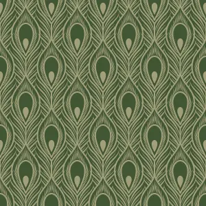 Bobbi Beck eco friendly Green peacock feather Wallpaper