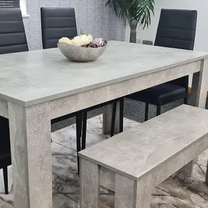 Dining Table and 4 Chairs With Bench Stone Grey Effect Wood Table 4 Black Leather Chairs Dining Room