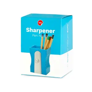 Blue Pencil Sharpener Shaped Home Office, School Desk Organiser Plastic Pen Pot Holder