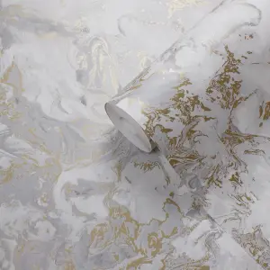 Muriva Grey & Gold Marble Metallic effect Embossed Wallpaper