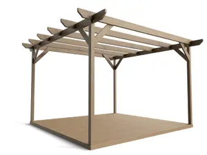 Timber Pergola and Decking Complete DIY Kit, Chamfered design (3m x 3m, Rustic brown finish)