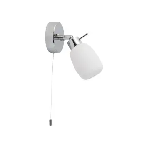 First Choice Lighting Set of 2 Brom Chrome Opal Glass IP44 Pull Cord Bathroom Wall Spotlights