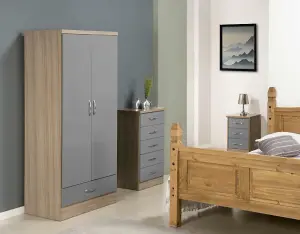 Nevada 2 Door 1 Drawer Wardrobe in Grey  Light Oak Effect Veneer