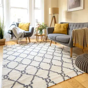 Modern Cream Trellis Geometric Jute Area Rug 120x170cm