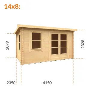 14ft x 8ft (4150mm x 2350mm) Horsforth "The Dakota" 44mm Log Cabin With 2 Opening Windows