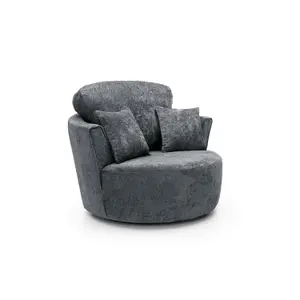 Harriet Crushed Chenille Swivel Chair in Dark Grey