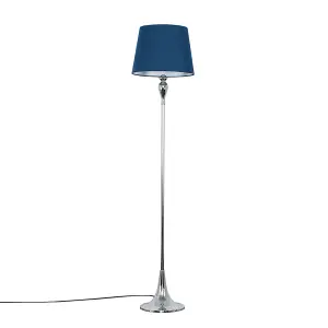 ValueLights Faulkner Modern Polished Chrome Spindle Design Floor Lamp with Navy Blue Shade