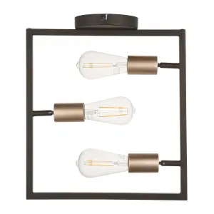 York Exposed Brushed Matt Bronze effect 3 Lamp LED Ceiling light