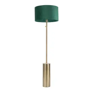 ValueLights Lexy Antique Brass Rotary Dimmer Switch Floor Lamp with Forest Green Velvet Shade