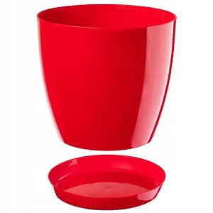 Plant Flower Pot Plastic 20 Colours 9 sizes Gloss Pots Planter Saucer Tray Deco Red 14cm