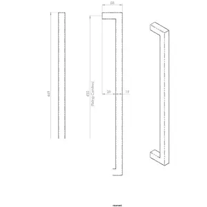 2x Square Mitred Door Pull Handle 469 x 19mm 450mm Fixing Centres Satin Steel