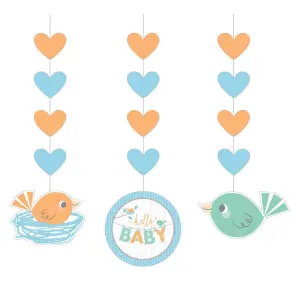 Creative Party Hello Baby Boy Hanging Decoration (Pack of 3) Blue/Orange/Green (One Size)