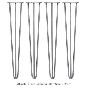 4 x Hairpin Leg - 28 - Unfinished - 3 Prong - 12m