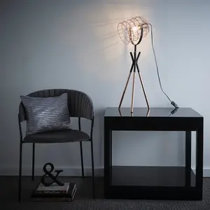 Fulton Industrial Metal Cage Tripod Copper and Black Table Lamp