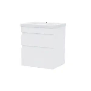 Nes Home Hardie 500mm 2 Drawer White Wall Hung Vanity Cabinet and Basin Sink Unit