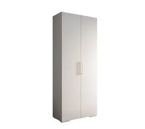 Elegant White Inova 3 Hinged Door Wardrobe W1000mm H2370mm D470mm - Versatile Storage with Vertical Gold Handles