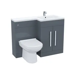 Nes Home Debra Bathroom Grey L-Shape RH Basin Vanity Unit BTW WC Toilet 1100mm