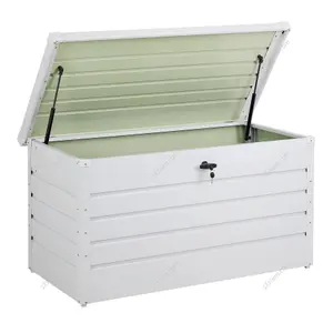 114cm W Galvanized Steel Outdoor Storage Patio Box  Garden Tool Cabinet with Lockable Lid, White