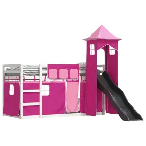 Berkfield Bunk Bed without Mattress with Slide and Curtains Pink 90x190 cm Single