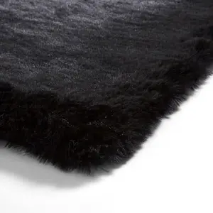 Black Shaggy Modern Plain Machine Made Rug for Living Room and Bedroom-80cm X 150cm