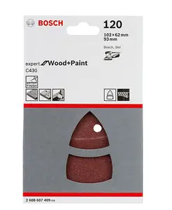 BOSCH Expert for Wood + Paint Sanding Sheets (Grit 120) (20/Pack) (For: Bosch PSM 18 Li, PSM 8100A & EasySander 12 Sanders)