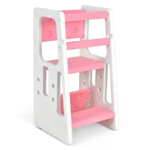 Costway Kids Step Stool Toddler Learning Stool w/ Non-slip Steps & 3 Adjustable Heights