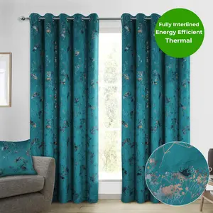 Home Curtains Lucia Thermal Interlined 90w x 90d" (229x229cm) Teal Eyelet Curtains (PAIR)