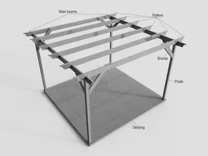 Timber Pergola and Decking Complete DIY Kit, Orchid design (4.8m x 4.8m, Light green (natural) finish)