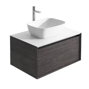 Matterhorn Dark Oak Wall Hung Bathroom Vanity Unit with White Countertop (W)600mm (H)450mm