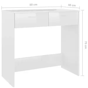 Berkfield Desk High Gloss White 80x40x75 cm Engineered Wood