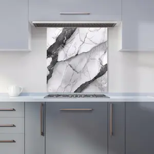 Grey And White Marble Effect Premium Glass Kitchen Splashback W600mm x H650mm