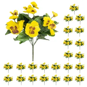 Blooming Artificial - 28cm / 1ft Yellow Artificial Pansy Bush Multi-Pack