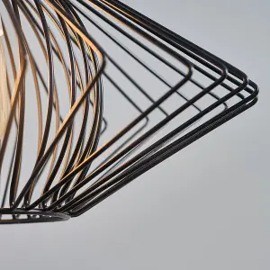 ValueLights Sinat Black Geometric Wire Cage Pendant Ceiling Light Shade