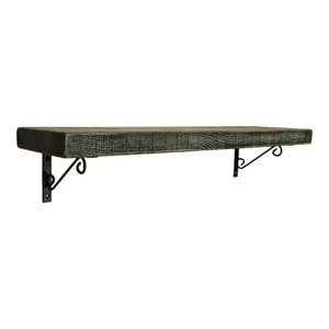 Solid Wood Handmade Rustical Shelf Monochrome 225mm 9 inch with Black Metal Bracket WOP Length of 100cm